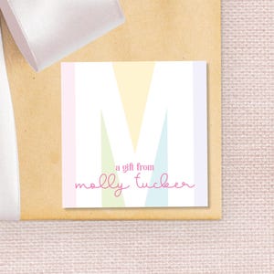Personalized Girl Calling Card or Sticker, Monogram Enclosure Card, Color Block Pink Purple Square Gift Tag, Kid Stationery, Colorful Label