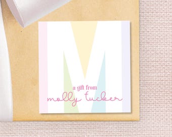 Personalized Girl Calling Card or Sticker, Monogram Enclosure Card, Color Block Pink Purple Square Gift Tag, Kid Stationery, Colorful Label