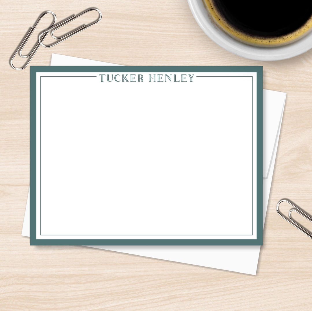 Personalized Stationery With Border, Flat Note Cards & Envelopes ...