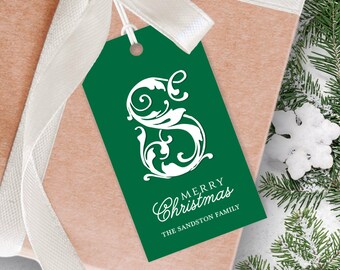Personalized Monogram Christmas Gift Tags, Elegant Family Initial Hanging Party Favor Tags