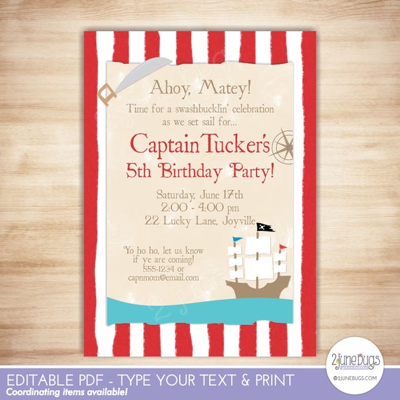 pirate birthday party invitation pirate party invite pirate