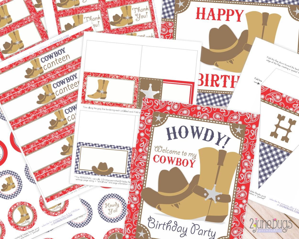 C!   owboy Birthday Party Package Favor Tags Water Labels Food Labels Signs Cupcake Toppers Diy Party Decor Printable Instant Download - 