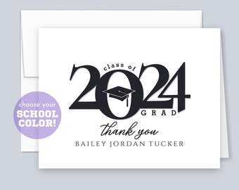 Personalized Graduation Thank You Cards from the Grad Stationery Set of Folded Notecards with envelopes stationary, choose school color