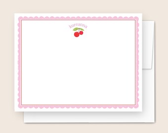 Personalized Watercolor Cherries Stationery Set: Custom Cherry Fruit Note Cards