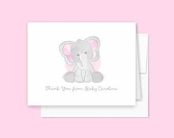 Elephant Baby Shower Thank You cards for New Baby Thank You Notes for Baby Girl Stationery for Baby Boy, SET of folded cards with envelopes