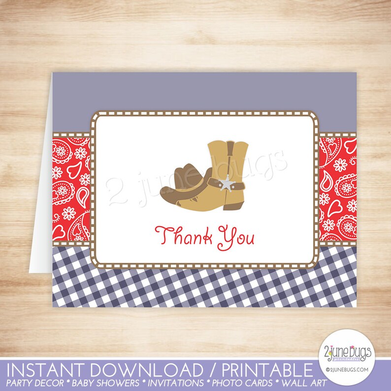 Cowboy Thank You Card Template Cowboy Folded Thank You Card | Etsy