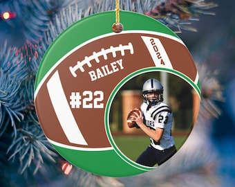 Personalized Football Christmas Ornament, Football Player Christmas gift, CERAMIC Custom Football Keepsake PHOTO Ornament gift for him