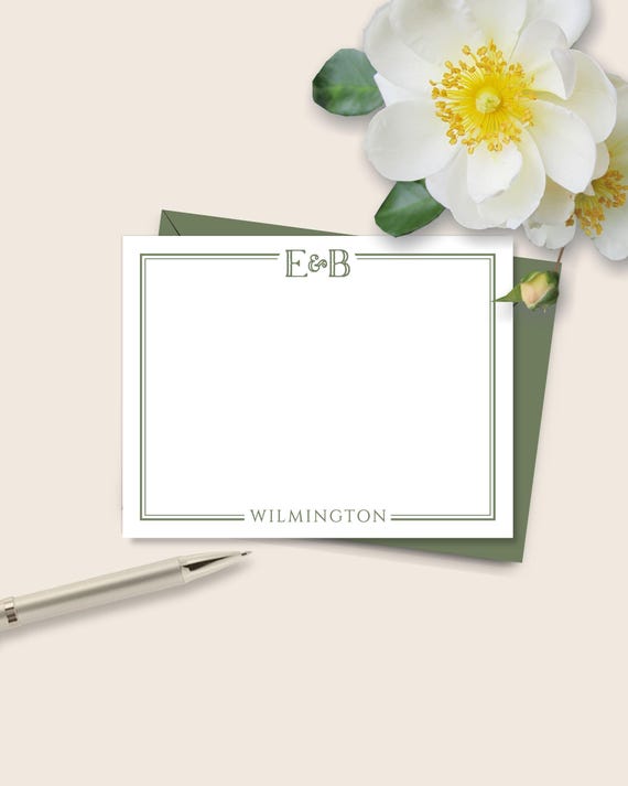 Personalized Couples Monogram Stationery, His & Her Initials Flat Note Cards