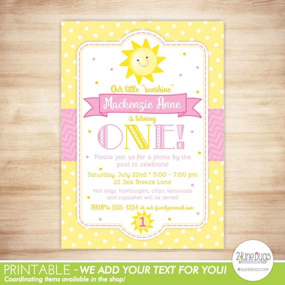 You Are My Sunshine Invitation Sunshine Birthday Invitation 1st