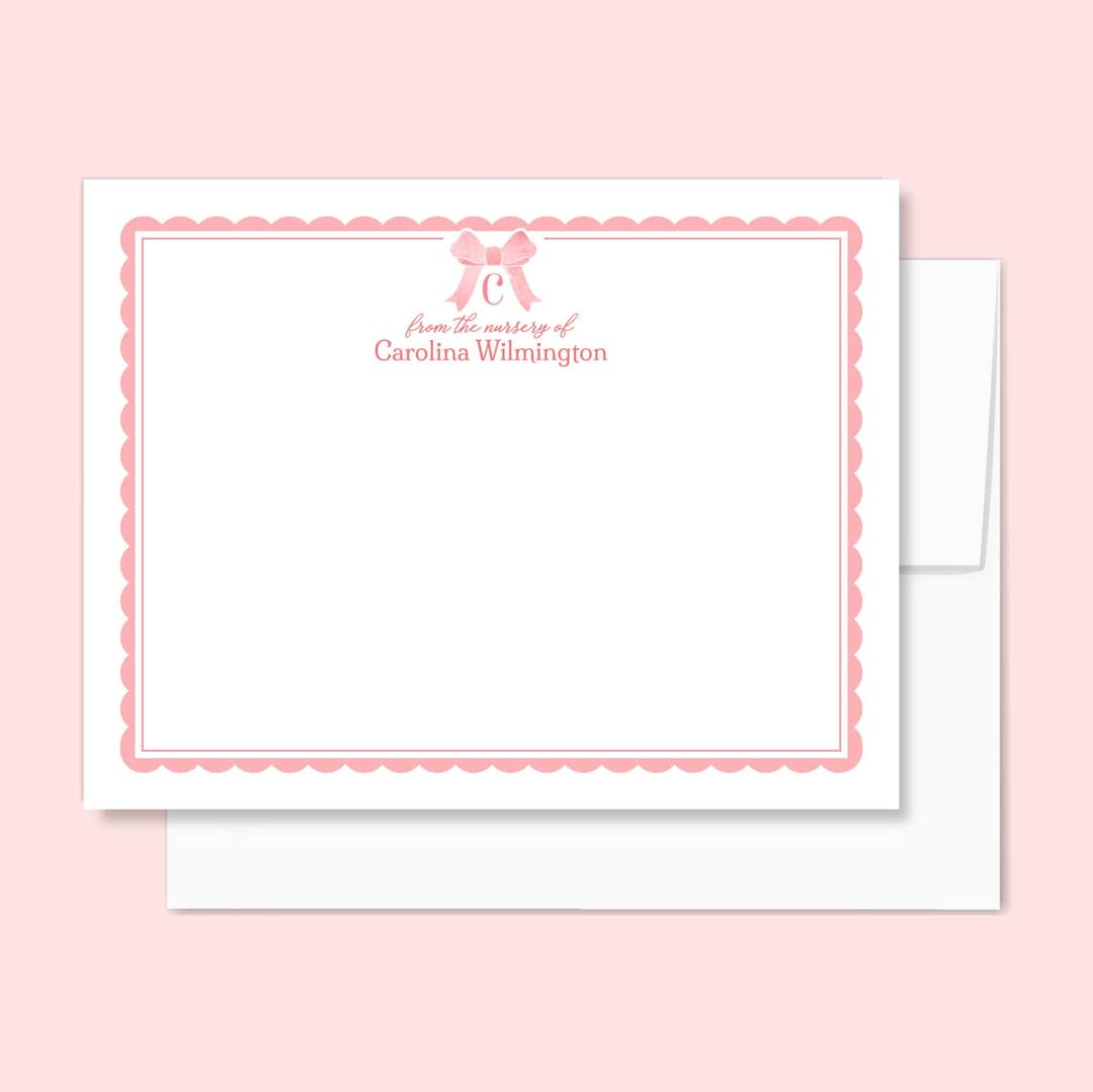 Personalized Baby Girl Shower Thank You Cards, Pink Bow Thank You Note ...