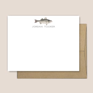 Personalized Note Card Set, Fish Personalized Stationery, Men's Stationary Set with Envelopes, Fishing Fisherman Flat Notecards