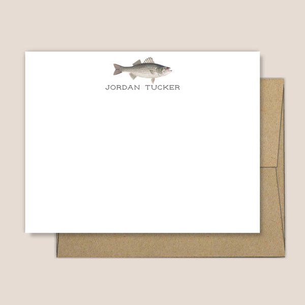 Personalized Note Card Set, Fish Personalized Stationery, Men's Stationary Set with Envelopes, Fishing Fisherman Flat Notecards