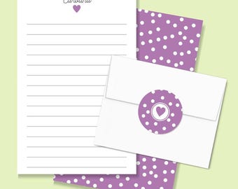 Personalized Girl's Letter Writing Set with Lined Paper & Stickers for kids camp or pen pal stationery set with envelopes and envelope seals