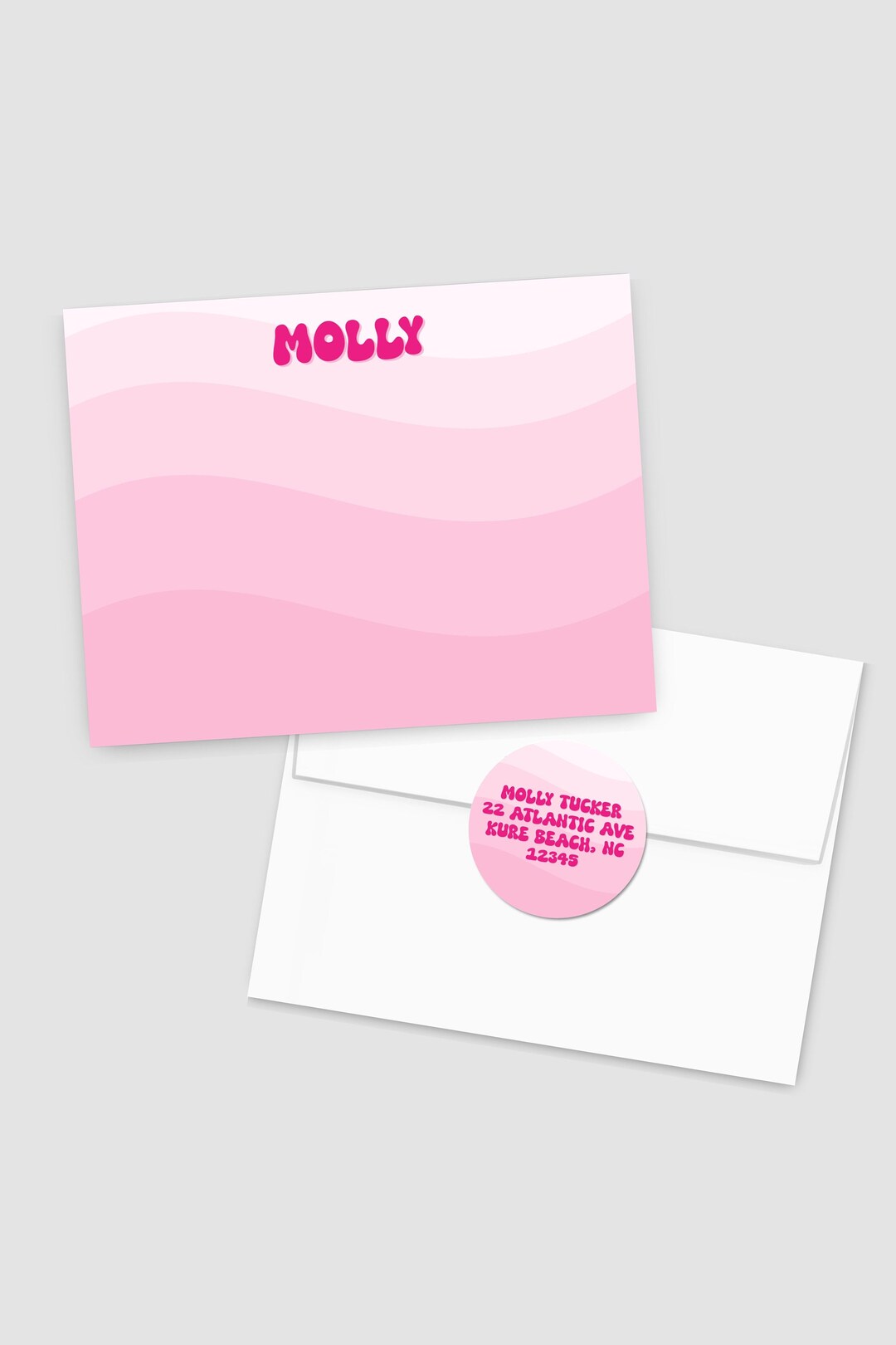 Personalized Wavy Stationery Set Girls FLAT Note Cards With Envelopes ...
