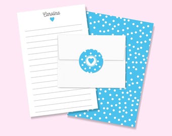 Personalized Girl's Letter Writing Set with Lined Paper & Stickers for camp or pen pal stationery set with envelope seals for Easter gift