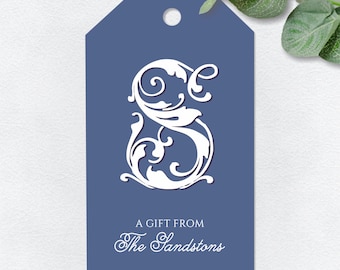 Personalized Monogram Gift Tags, Custom Family Initial Gift Tags, 2x3.5 inch Hang Tag for gifts, Elegant Navy Blue Hanging Tag or pick Color