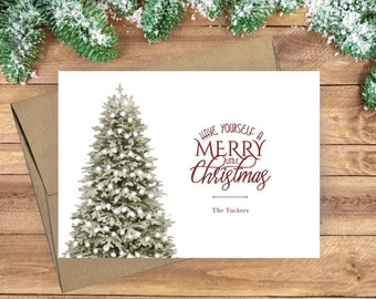 Personalized Christmas Cards, Merry Christmas Tree Notecard Set, Custom Holiday Greeting Cards, Professional Company Christmas Cards