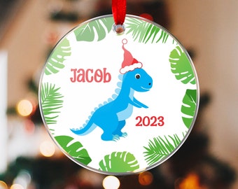 Personalized Dinosaur Ornament Keepsake Dinosaur Boy Christmas gift HANDMADE Custom Dinosaur Ornament, Choose Blue Green or Yellow