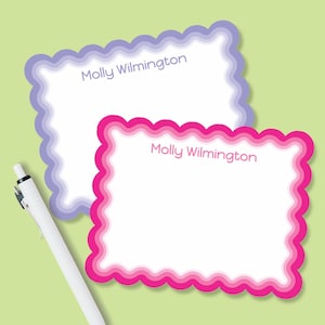 Colorful Stationery Set for Kids, Personalized Girls Stationary, Custom Note Cards Gift for Her, Cute Pink Wavy Scallop or Pick Color