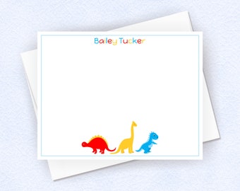 Personalized Dinosaur Notecard Set Boy's Stationery, Boy Stationary Set with Envelopes, Colorful Little Dino Kids Flat Note Cards