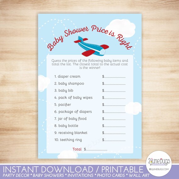 Airplane Price Is Right Baby Shower Game Little Aviator Boy Etsy
