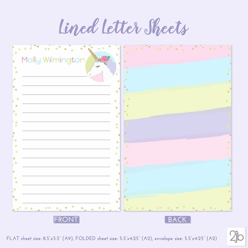 Personalized Girl's Stationery Letter Paper Unicorn Etsy