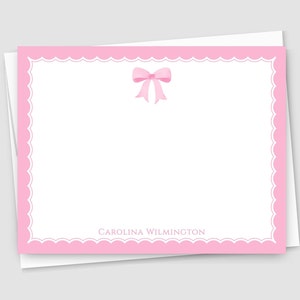 Personalized Baby Girl Thank You Notes, Pink Thank You Cards, Pink Bow Stationary, Girl Kid Stationery, Girly Flat Note Cards with envelopes