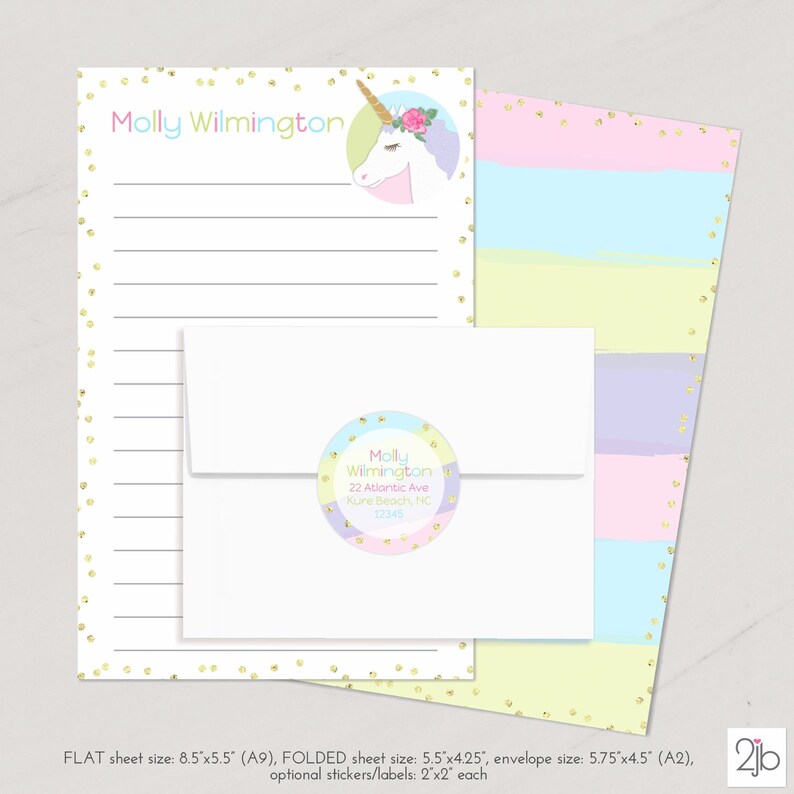 Personalized Girl's Stationery Letter Paper Unicorn Etsy