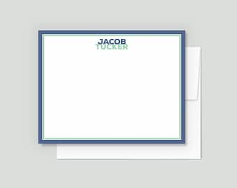 Personalized Boy's Stationery Set of Custom Notecards for Teens Stationary Gift Set of Note Cards with Envelopes, Blue & Mint or pick color