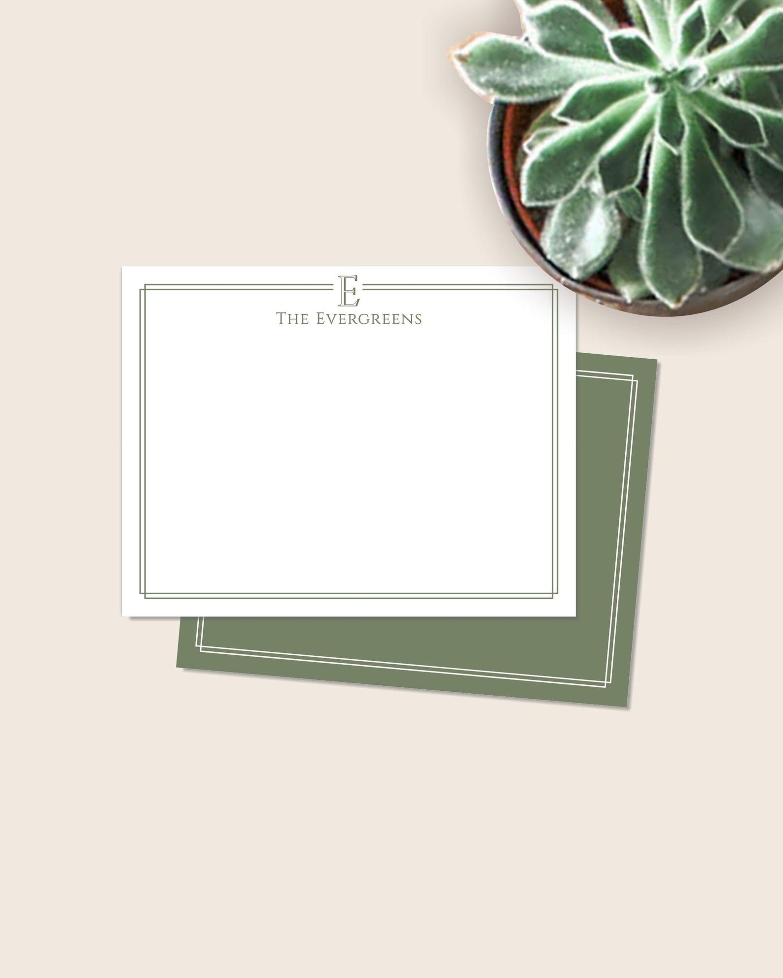 Personalized Family Stationery Set, Initial Flat Note Cards, Classic Elegant Monogram Gift