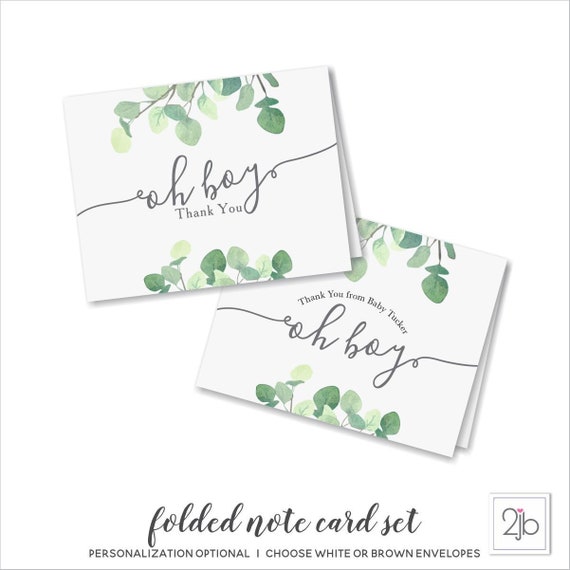 Eucalyptus Baby Shower Thank you Cards, Elegant Greenery Oh Boy Baby Shower Thank You Notes, new baby, SET of FOLDED Cards & Envelopes A2 Il_570xn