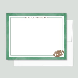 Personalized Sports Note Cards, Kids Flat Stationery Set with Envelopes, Choose Football Basketball Soccer or Baseball, FLAT Notecards