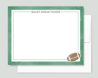 Personalized Sports Note Cards, Kids Flat Stationery Set with Envelopes, Choose Football Basketball Soccer or Baseball, FLAT Notecards