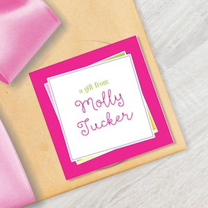 Personalized Girly Calling Cards, Colorful Square Stickers, Preppy Gift Enclosure Cards, hot pink custom gift tags for girls