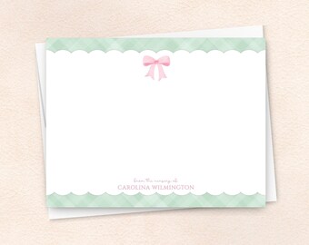 Personalized Pink Baby Girl Shower Thank You Cards New Baby Thank You Notes Preppy Bow Baby Note Cards Personalized Baby Girl Stationery
