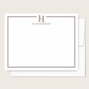 Personalized Monogram Stationery Set of Men's Monogram Notecards Masculine Initial Stationary Custom Gift Monogram Flat Note Cards, brown image 1