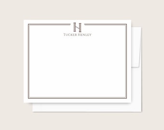 Personalized Monogram Stationery Set of Men's Monogram Notecards Masculine Initial Stationary Custom Gift Monogram Flat Note Cards, brown