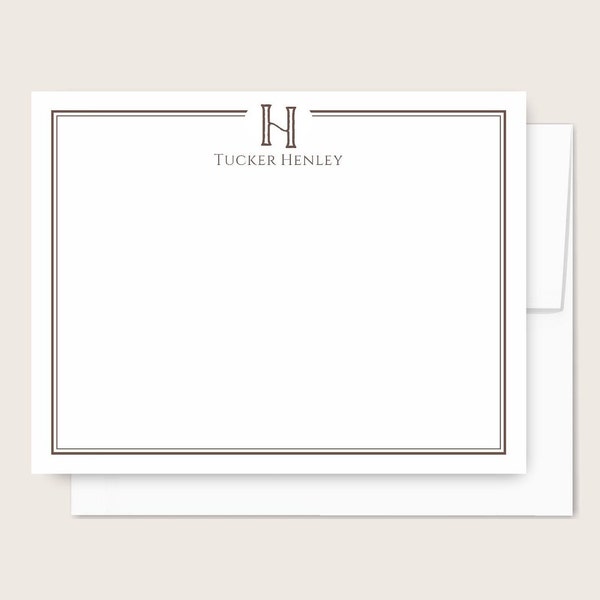 Personalized Monogram Stationery Set of Men's Monogram Notecards Masculine Initial Stationary Custom Gift Monogram Flat Note Cards, brown