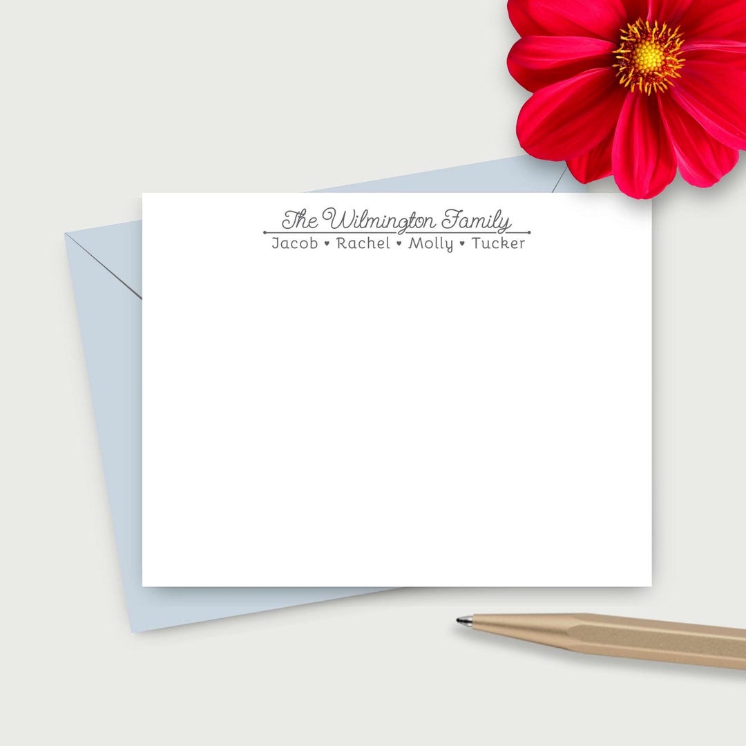 Personalized Family Stationery Set, Last Name Flat Note Cards With ...