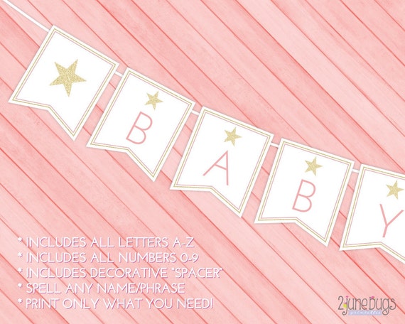 Twinkle Little Star Baby Shower Banner In Pink And Gold