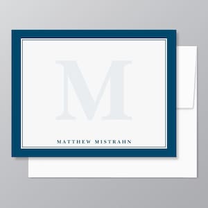 Personalized Monogram Stationery, Men&#39;s Monogram Notecards, Custom Masculine Initials Stationary Gift, Monogram Flat Note Cards, blue border