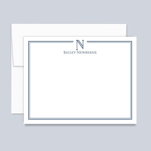 Personalized Monogram Initial Note Cards, Stationery Set for Men or Women, Custom Name Flat Note Cards, Professional, Navy Blue, pick color