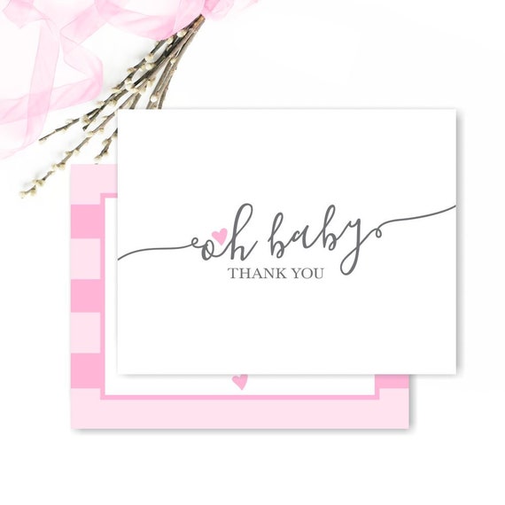Simple Baby Shower Thank You Cards, Pink Heart, Baby Girl Thank You ...
