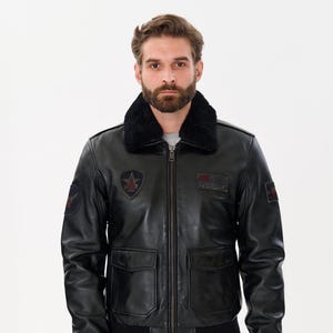 Brando London Classic G-1 Pilot Leather Jacket Men&#39;s A-2 Bomber Leather Flight Jacket