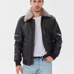 Men's Genuine Napa Leather G-1 Flight Jacket - N1 Deck Jacket - US Navy Bomber Style - Removable Shearling Collar
