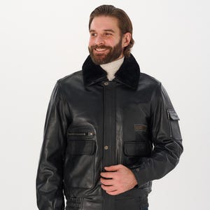 BrandoLondon Men's G1 Pilot Cowhide Leather Jacket A2 Flying Black Bomber Jacket Gift for Him