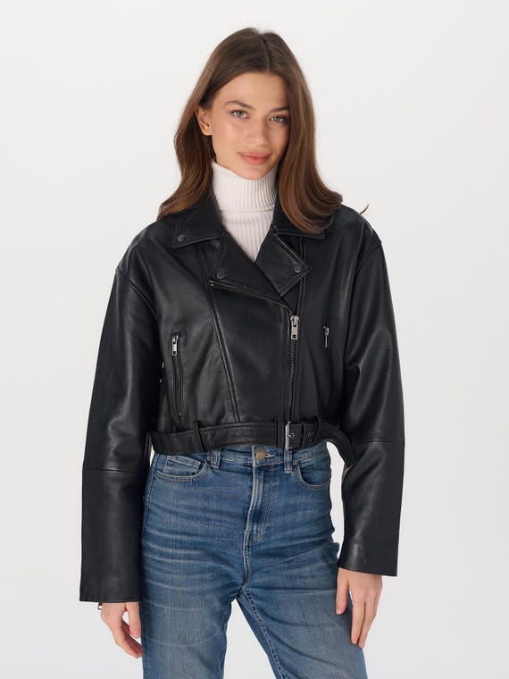 Brando London Oversized Cropped Motorcycle Leather Jacket Vintage