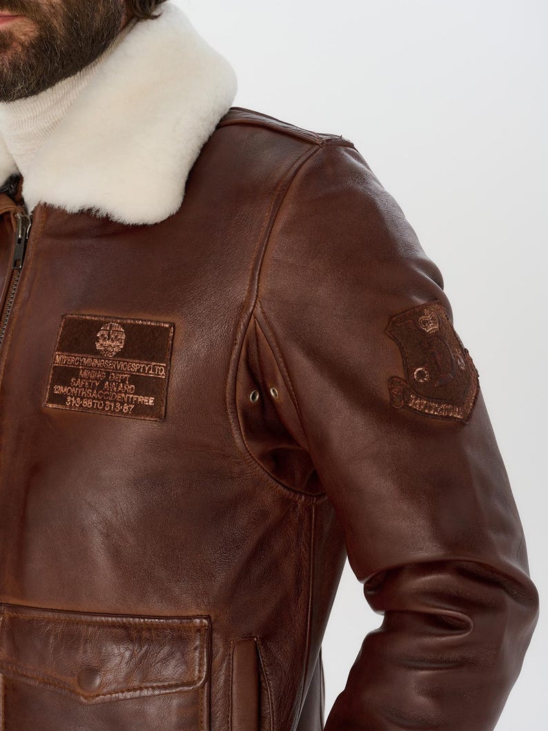 Intercon Jacket Men's Brown Leather Aviator Bomber Jacket | Removable Fur Collar - Etsy