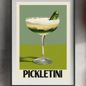 Pickletini Digital Art Print Retro Pickle Cocktail Poster