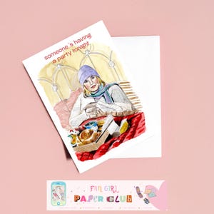 Carte de vœux Noël "Someone's having a party tonight" film The Holiday, illustration cinéma pop culture 2000, cadeau cosy pour millennials